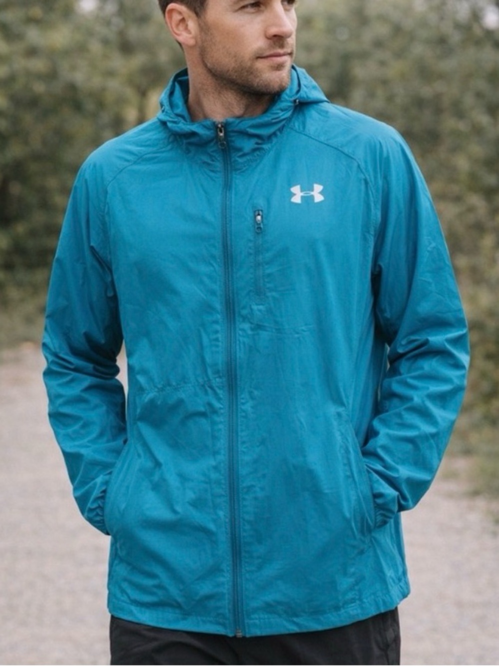 Under Armour Packable Windbreaker Jacket XXL Teal Running Ultralight Full Zip